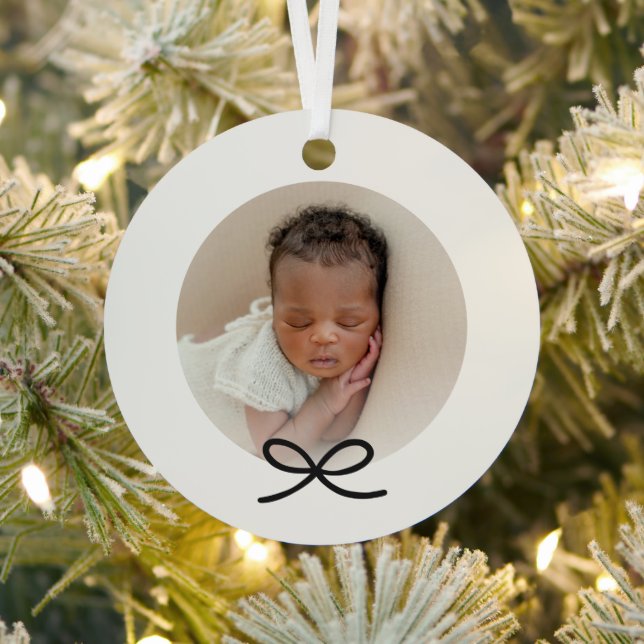 Ornement En Métal Première photo minimale de Noël de bébé noir Bow (Insitu)