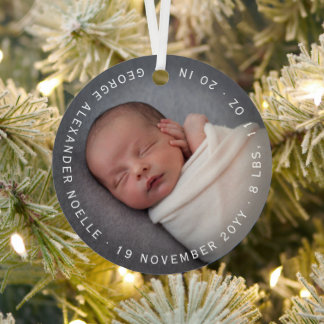 Ornement En Métal Première photo minimaliste de Noël du bébé