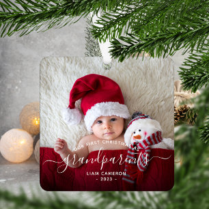 Ornement En Métal Premiers Noël des Grands-Parents Photo Écriture Bl