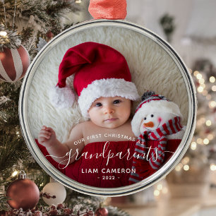 Ornement En Métal Premiers Noël des Grands-Parents Photo Écriture Bl