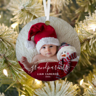 Ornement En Métal Premiers Noël des Grands-Parents Photo Écriture Bl