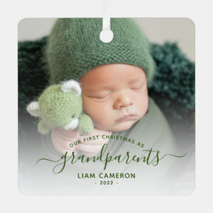 Ornement En Métal Premiers Noël des grands-parents Photo Script Vert