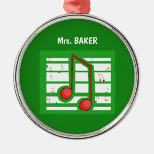 Ornement En Métal Professeur de musique Noël, notes sur vert