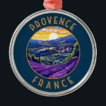 Ornement En Métal Provence France Lavande Retro Cercle désorganisé<br><div class="desc">Design de voyage vectoriel rétro de Provence. La Provence est une région historique et culturelle du sud-est de la France. Connu pour ses paysages variés,  des Alpes du Sud aux plaines de Camargue en passant par les vignobles vallonnés,  les oliveraies,  les pinèdes et les champs de lavande.</div>