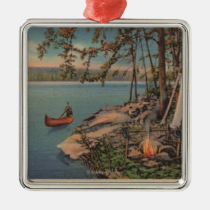 Ornement En Métal Pulaski, vue de NY de canoë, camping, tente, lac