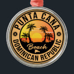 Ornement En Métal Punta Cana Dominican Beach Retro Vintage<br><div class="desc">Punta Cana République Dominicaine design de style Vintage voyage avec un palmier sur la plage avec océan et ciel.</div>