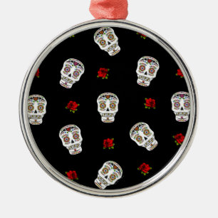 Ornement En Métal RAB Rockabilly Sugar Skulls Roses On Black