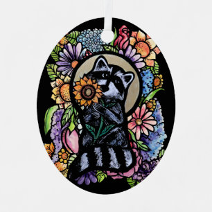 Ornement En Métal Raccoon Art Flower Raccoons Design avec tournesol