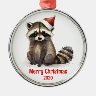 Ornement En Métal Raccoon d'aquarelle de Noël vintage personnalisé