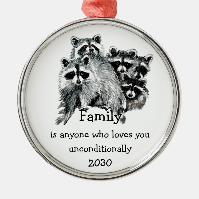 Ornement En Métal Raccoon Famille Amis Aimer Citation Noël (Devant)