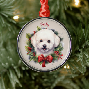 Ornement En Métal Race de chien commémoratif de Noël Bichon Frise