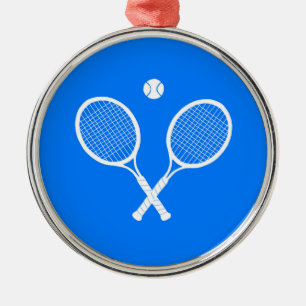 Ornement En Métal Raquettes de tennis blanches et balle bleue 