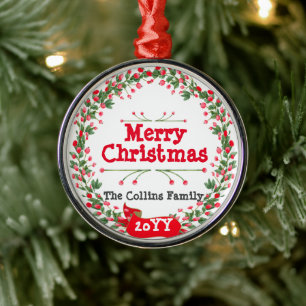 Ornement En Métal Red Berries Joyeuse couronne de Noël