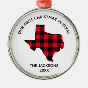 Ornement En Métal Red Buffalo Plaid Notre 1er Noël au Texas