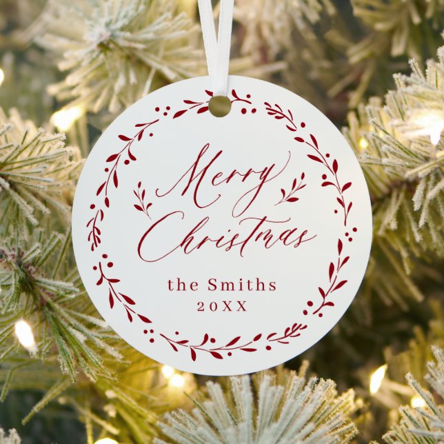 Ornement En Métal Red Modern script Merry Christmas Holiday (Insitu)