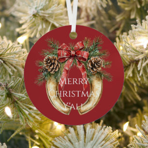 Ornement En Métal Red Western Gold Horse Chaussure Pine de Noël cône