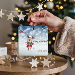 Ornement En Métal Reindeer sapin de Noël enneigement métal Carré orn