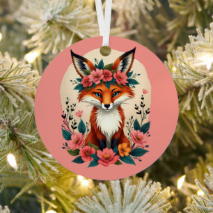 Ornement En Métal Renard Bohème Fantaisiste avec Couronne Florale de
