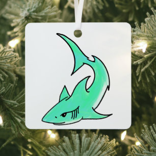 Ornement En Métal requin souriant de dessin animé bleu vert océan an
