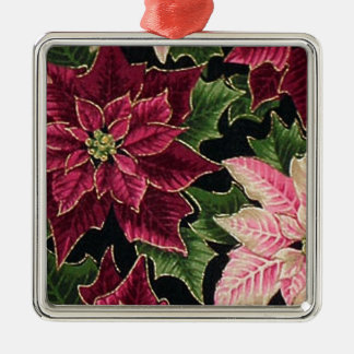 Ornement En Métal Rétro 50s Poinsettia Bordeaux Rose