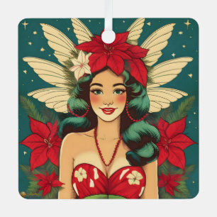 Ornement En Métal Retro les années 50 Tropical Christmas Pin-Up Girl
