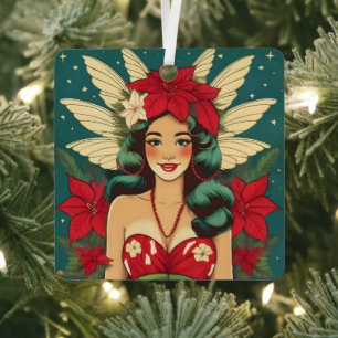 Ornement En Métal Retro les années 50 Tropical Christmas Pin-Up Girl