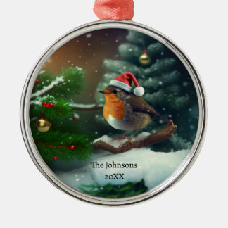 Ornement En Métal Robin Père Noël mignonne avec texte personnalisé/s