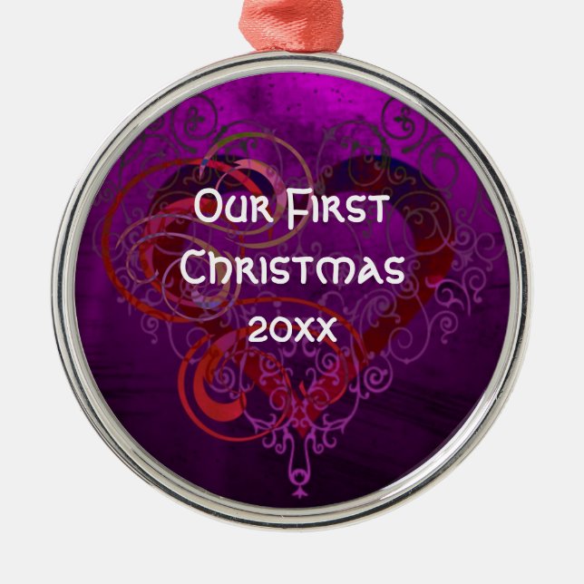 Ornement En Métal Romantic Couple Custom Year Holiday Ornament (Devant)