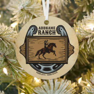 Ornement En Métal Roping Cowboy AJOUTER LE NOM Western Family Horse