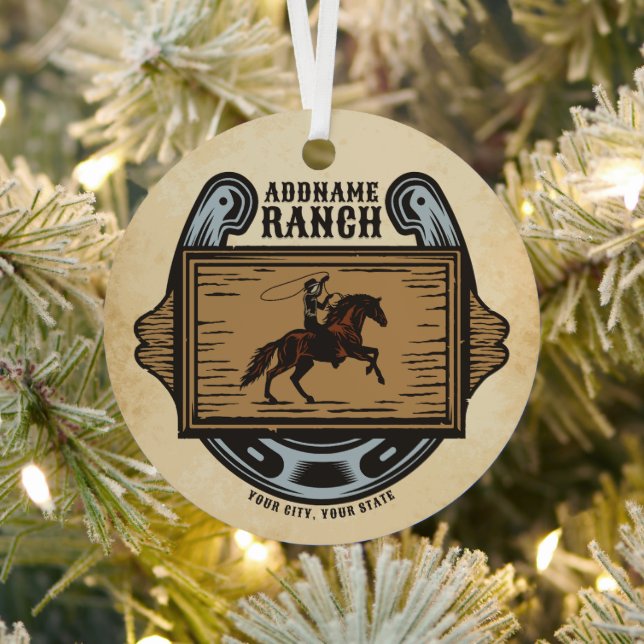 Ornement En Métal Roping Cowboy AJOUTER LE NOM Western Family Horse  (Insitu)