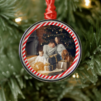 Ornement En Métal Rouge et blanc moderne rayé