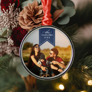 Ornement En Métal Ruban de la Marine   Nom et année personnalisés