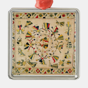 Ornement En Métal Rumal : couverture carrée de broderie montrant le