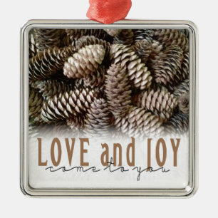 Ornement En Métal Rustic Holiday Love and Joy Pine Cone