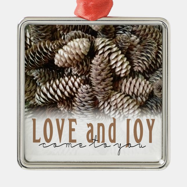 Ornement En Métal Rustic Holiday Love and Joy Pine Cone (Devant)