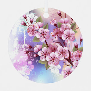 Ornement En Métal Sakura rose sur la peinture Arrière - plan