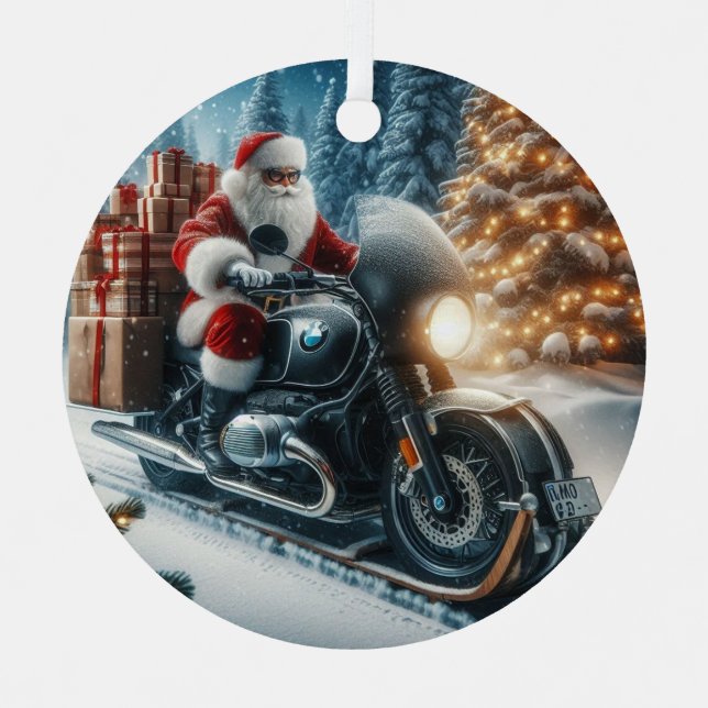 Ornement En Métal Santa Claus À Moto BMW (Recto)