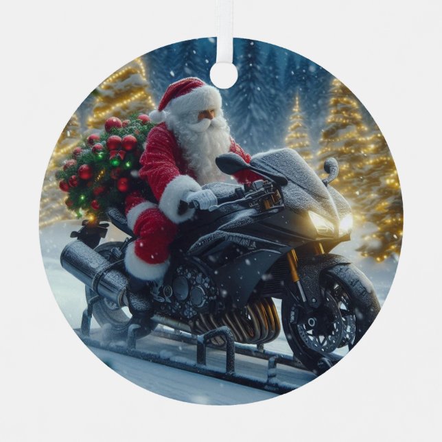 Ornement En Métal Santa Claus À Moto Yamaha (Recto)