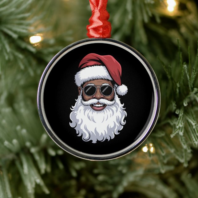 Ornement En Métal Santa Claus Black Xmas Santa Afro African American (Arbre)