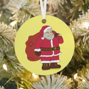 Ornement En Métal Santa Claus en rouge avec sac cadeau et lunettes