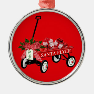 Ornement En Métal Santa Flyer Toy Red Wagon with Year Christmas