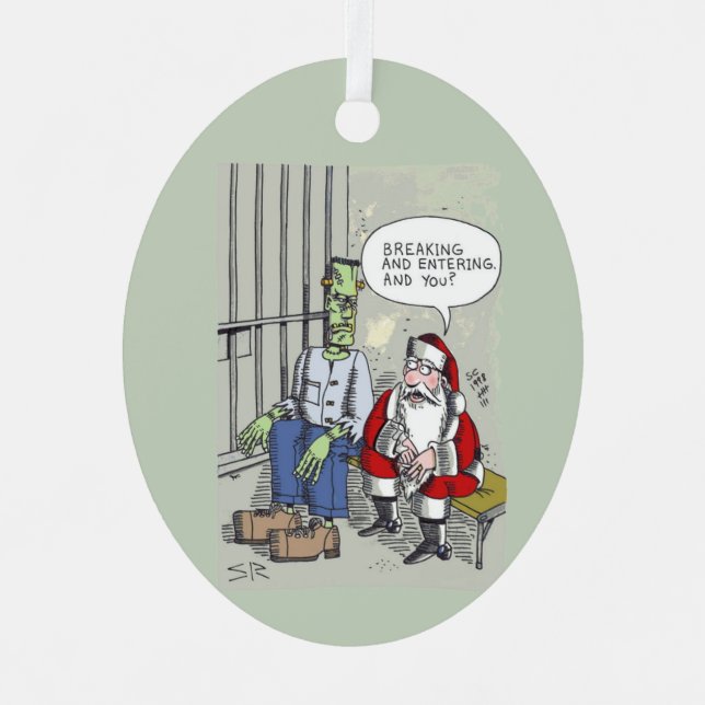 Ornement En Métal Santa In Jail oval metal ornament (Recto)