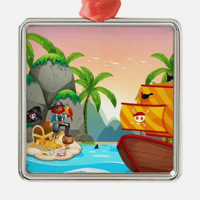Ornement En Métal Scène d'océan avec le pirate et le treassure (Devant)