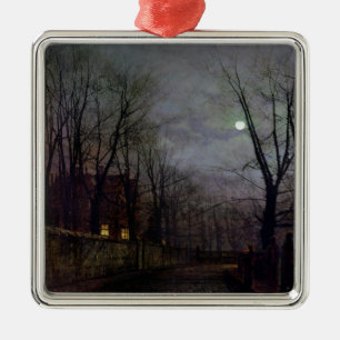 Ornement En Métal Scène éclairée par la lune de rue, 1882 (huile