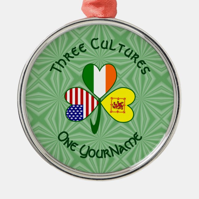 Ornement En Métal Scot Rampant Irish Flags Shamrock Personalize Text (Devant)
