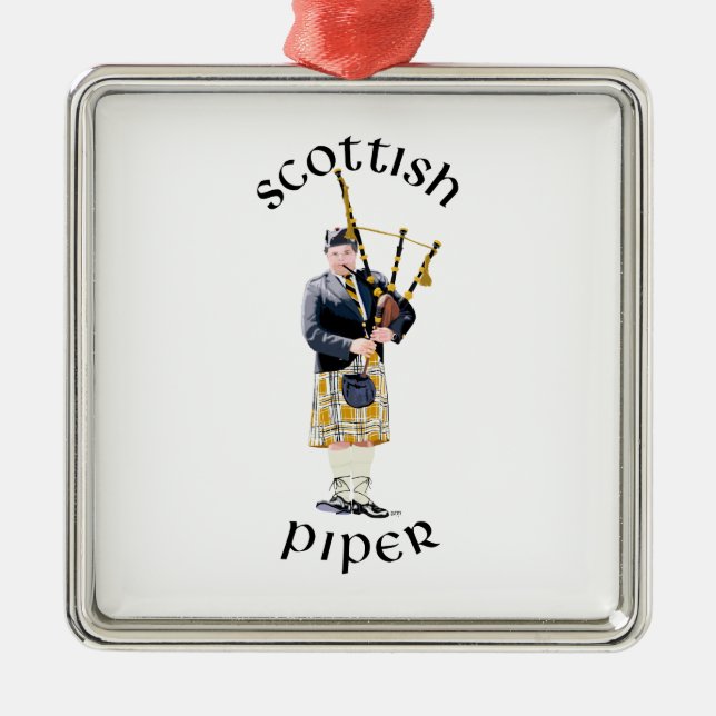 Ornement En Métal Scottish Piper - Tan Plaid (Devant)