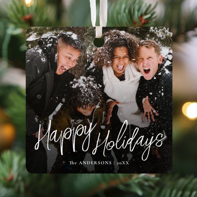 Ornement En Métal Script moderne Joyeuses vacances Noël Photo (Créateur téléchargé)