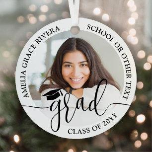 Ornement En Métal Script moderne tendance 2 photos rondes Graduation