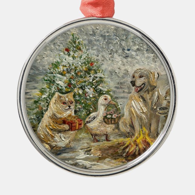 Ornement En Métal Shared Warmth Whimsical Farmhouse Animals Campfire (Devant)