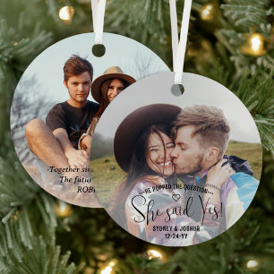 Ornement En Métal She Said Yes! Engagement 2 Sided Photo Christmas